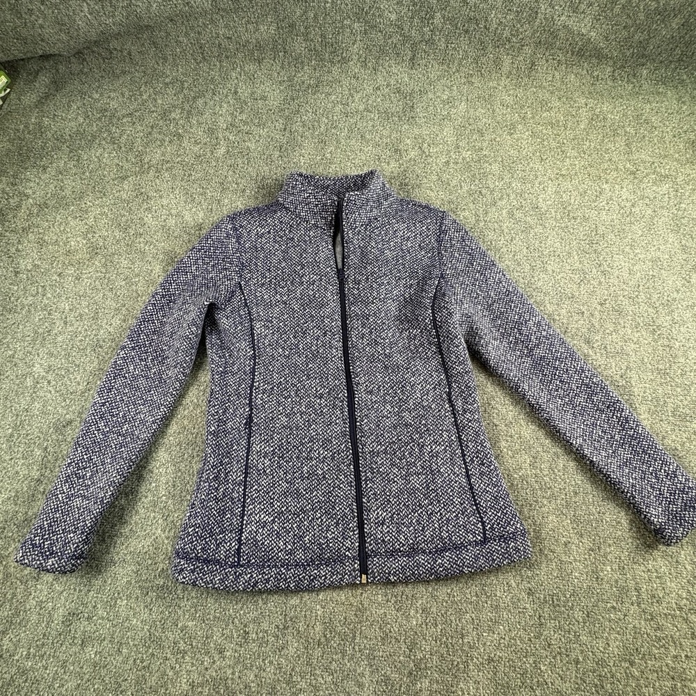 T by Talbots Jacket Women's XS Blue Full Zip Sweater Fleece Knit Preppy Classic
